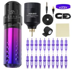 the complete kit for making an electronic device with purple and blue colors, including accessories