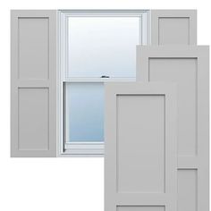 three different types of doors and windows with white trims on each side, one in front of the other