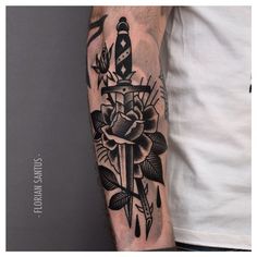 ” … Traditional Tattoos Black And White, American Traditional Tattoos Black, Knife And Rose Tattoo, Traditional Tattoos Black, Tattoos Black And White, Rose And Dagger Tattoo, Traditional Dagger Tattoo, Rose And Dagger, Black And White Tattoo