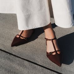 Grace Flat In Burgundy Leather Pointy Flats, Denim Hat, Bridesmaid Style, Bridal Fashion Week, Jennifer Fisher, Rings For Girls, Boot Pumps, Handbag Shoes, T Strap