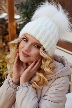 Keep your head warm in s cold winter days with our warm and cozy fleece-lined double FOX pom beanie. - 2 gorgeous BIG FOX fur pom poms are the perfect topper to this knit beanie hat. A perfect gift for a college student, mom, or ski lover, this pom pom hat will keep the lucky lady who receives it Warm White Bonnet For Fall, Warm Winter Bonnet Beanie, White Winter Beanie One Size, White Winter Hats For Cold Weather, White Cozy Beanie For Cold Weather, Warm White Bonnet For Cold Weather, Cozy White Beanie For Cold Weather, Warm Beanie For Winter Cold Weather, Warm Beanie For Cold Weather And Winter