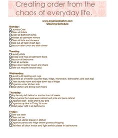 a printable checklist with the words creating order from the chaos of everyday life