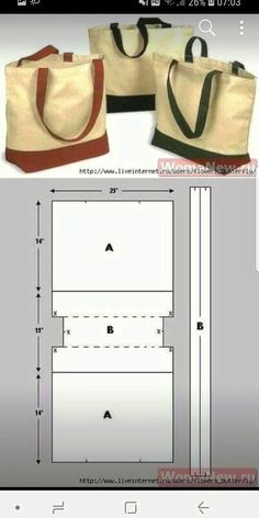 an image of two bags with measurements for each bag, and the same size as shown on