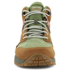 Explore the great outdoors in confidence with the Merrell Wildwood Mid LTR Waterproof hiking boots. Crafted with a durable leather and suede upper, these boots are designed to withstand rugged terrains while keeping your feet dry. The mesh lining ensures breathability, making them suitable for various weather conditions. Featuring a removable Ethylene vinyl acetate insole, these boots offer customizable comfort and support. The external rear sling locks in the heel, providing stability and reducing the risk of injury. With an ethylene vinyl acetate midsole and rubber outsole, the Merrell Wildwood boots deliver cushioning, traction, and durability for your hiking adventures. leather and suede upper mesh lining removable Ethylene vinyl acetate insole external rear sling locks in the heel, pr Breathable Green Hiking Boots For Outdoor Work, Green Breathable Hiking Boots For Outdoor, Suede Hiking Boots With Round Toe For Adventure, Leather Hiking Boots With Vibram Sole For Camping, Sporty Hiking Boots With Round Toe For Camping, Suede Waterproof Boots With Round Toe For Outdoor, Functional Green Boots For Outdoor Work, Insulated Hiking Boots For Camping, Functional Insulated Hiking Boots For Camping