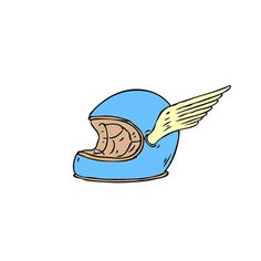 a blue helmet with wings on it