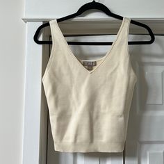 Brand New, Tags On, Never Been Worn. Natural Shine Color, Size Medium Beige Fitted V-neck Tank Top, Beige Seamless V-neck Crop Top, Beige Stretch V-neck Tank Top, Seamless Cotton V-neck Tank Top, Cotton Seamless V-neck Tank Top, Casual Fitted Sleeveless V-neck Top, Beige V-neck Vest Top, Beige Cotton V-neck Crop Top, Ruffled Crop Top