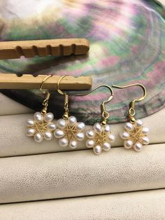 "~Quantity: 1 pair ~Earrings Size: around 15mm, Genuine Fresh Water Pearls AAA ~Pearl shape: near round potato ~Material: alloy plated gold ~Material Color: gold ~High Quality Pearls with great Luster, smoothness ~Pearl Color: white Back to Other Jewelry Section 01: \"Flameball Pearl\" Section： https://www.etsy.com/shop/WenPearls?section_id=22535705 02: \"Edison Pearl\" Section: https://www.etsy.com/shop/WenPearls?section_id=18890242 03: \"Keshi Pearl\" Section: https://www.etsy.com/shop/WenPear Flower Shaped Pearl Earrings As Gift, Pearl Earrings With Flower Shape As Gift, Pearl Earrings In Flower Shape As Gift, Flower-shaped Pearl Earrings As Gifts, Leather Pearl Jewelry, Pearl Dangle Earrings, Big Pearl, Pearl Leather, Fresh Water Pearls