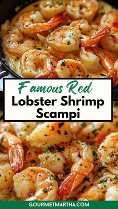 shrimp scamps in a skillet with the words famous red lobster shrimp scamp