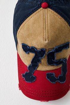 Just as versatile as it is vintage-inspired, this wear-anywhere baseball hat is featured in a classic silhouette with defined color blocking, exaggerated varsity number patching at font, and distressed detailing for a true lived-in look. | Pinch Hitter Baseball Hat by American Needle at Free People in Red Street Wear Beanie, Hats With Patches, Material Exploration, Distressed Outfit, 90s Hats, Popular Hats, Lemon Ice, Distressed Hat, Fashion Eye Glasses