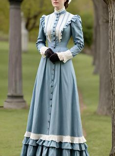 Victorian Era Casual Dresses, Wild West Dress Vintage, Pastel Victorian Dress, 1800s Fancy Dress, 1910s Inspired Fashion, 1850s Womens Fashion, 1900s British Fashion, 1890s American Fashion, Victorian Women Dress