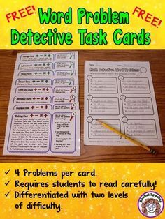 a free word problem task card for students to solve their problems with the same number of words