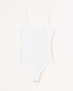 Women's Seamless Rib Fabric Scoopneck Bodysuit | Women's Tops | Abercrombie.com Casual Second-skin Bodysuit With Scoop Neck, Summer Bodysuit With Minimal Stretch And Scoop Back, Casual Second-skin Seamless Bodysuit, High Cut Seamless Bodysuit For Summer, Casual Summer Bodysuit With Minimal Stretch, Solid Scoop Neck Bodysuit For Loungewear, White Sleeveless Seamless Bodysuit, Solid Color Scoop Neck Bodysuit For Loungewear, White Seamless Bodysuit With Minimal Stretch