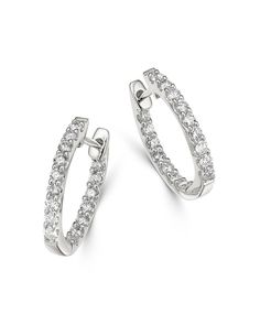 Bloomingdale's Diamond Huggie Hoop Earrings in 14K White Gold, 0.5 ct. t.w. - 100% Exclusive Jewelry & Accessories - Bloomingdale's Classic Diamond White Hoop Huggie Earrings, Classic Round Huggie Earrings With Diamond Accents, Classic Round Hoop Earrings With Diamond Accents, Classic Hoop Earrings With Diamond Accents, Classic Oval Hoop Earrings With Prong Setting, Classic Diamond Huggie Earrings, Vs Clarity Diamond Huggie Earrings, Huggie Diamond Earrings With Vs Clarity, Classic Diamond White Hoop Earrings