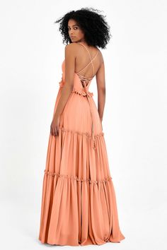 Flowy Prom Dress With Ruffled Straps, Flowy Dress With Ruffled Straps For Prom, Spring Maxi Dress With Corset Back, Summer Wedding Backless Dress With Ruffles, Spaghetti Strap Maxi Dress With Tie Back For Bridesmaids, Bridesmaid Tiered Maxi Dress With Ruffles, Tiered Ruffle Bridesmaid Maxi Dress, Tiered Ruffle Maxi Dress For Bridesmaids, Tiered Ruffle Maxi Dress For Prom Season