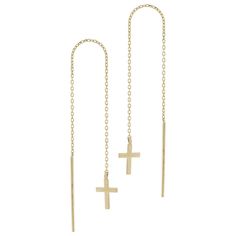 Carry a reminder of your faith with these cross threader earrings by LUMINOR GOLD. Click on this JEWELRY & WATCHES GUIDE to learn about fit, styles, materials and more! Carry a reminder of your faith with these cross threader earrings by LUMINOR GOLD. Click on this JEWELRY & WATCHES GUIDE to learn about fit, styles, materials and more! FEATURES 2.3 in. drop Backings: threader Metal: 14k gold Plating: 14k gold Finish: polished Packaging: velvety pouch Size: One Size. Gender: female. Age Group: ad Yellow Gold Cross Earrings For Pierced Ears, 14k Gold Cross Earrings, Threader Earrings, Gold Cross, Gold Plating, Gold Finish, Gender Female, Jewelry Earrings Dangle, Jewelry Watches