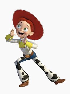 a cartoon character with red hair wearing a cowboy hat and holding two hands up in the air