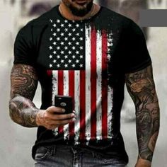 Men Graphic Print T Shirt Summer Fashion T-Shirt Tee Gym Workout Fitness Activewear Vintage Short Sleeve Round Neck L, Xl, 2xl, 3xl - Machine Wash Easy Care - Shrink Resistant Material Wicks Sweat & Dries Fast -Material Polyester Casual Crew Neck T-shirt With Flag Print, Casual Short Sleeve T-shirt With American Flag, Black Tops With Flag Print For Summer, Black Flag Print Top For Summer, Casual American Flag Print Shirt For Summer, Casual American Flag Print Short Sleeve Tops, Casual Short Sleeve Tops With American Flag Print, Black Tops With American Flag Print For Summer, Casual Summer Shirt With American Flag Print