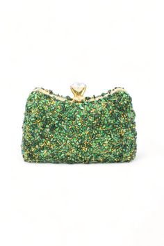 It has a 120 cm removable chain. It is lined. Dimensions: Width 17cm x Length 9cm / Depth: 5 cm Plus phones fit easily. Green Evening Bags With Chain Strap, Green Evening Bag With Chain Strap, Green Clutch With Chain Strap, Handheld Clutch With Chain Strap For Gift, Event Pouch Bag With Chain Strap, Green Clutch Shoulder Bag For Party, Green Clutch Bag For Party, Green Clutch For Party, Green Clutch With Chain Strap For Formal Occasions