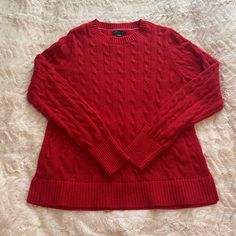 Red Has Some Sparkles In It. Red Winter Sweater For Layering, Red Sweater For Winter Layering, Red Textured Knit Sweater For Layering, Cozy Red Sweater For Cold Weather, Casual Red Sweater For Cold Weather, Cozy Red Crew Neck Sweater, Classic Red Sweater For Fall, Tommy Hilfiger Casual Knit Tops, Red Cable Knit Sweater For Fall