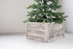 a small christmas tree in a wooden box