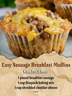 an easy sausage breakfast muffins recipe on a plate with the words, what you'll need?