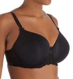 Ultra-soft, seamless underwire cups with lovely embroidery accents along sides and bottom for an elegant touch. A J-hook converts bra to a racerback. Perfect for full busted and plus size women. Contour/t-shirt cups have underwires and light padding for modesty, shape and support. Lace embroidery at underside of smooth, flexible cups. Center - tall, wide, two-ply embroidered mesh with ribbon and rose detail at top, and an arched underside for high tummy comfort. Sewn-on elastic underband keeps f Fitted Black Nursing Bra With Removable Cups, Black Fitted Nursing Bra With Removable Cups, Black Full Cup Bra With Removable Cups, Elegant Black Bra With Sweetheart Neckline, Elegant Push-up Nursing Bra With Removable Cups, Elegant Padded Full Cup Nursing Bra, Elegant Full Coverage Nursing Bra With Medium Support, Elegant Full Cup Nursing Bra With Padded Cups, Elegant Full Cup Padded Nursing Bra