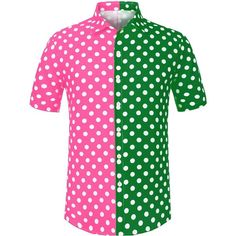 Lars Amadeus Men's Summer Polka Dots Short Sleeves Button Down Patchwork Hawaiian Shirt Pink Green X-Large Green Patchwork Shirt For Summer, Spring Short Sleeve Polka Dot Shirt, Green Short Sleeve Color Block Shirt, Green Color Block Short Sleeve Shirt, Polka Dot Cotton Shirt For Spring, Spring Cotton Polka Dot Shirt, Spring Polka Dot Cotton Shirt, Polka Dot Summer Shirt With Buttons, Green Patchwork Short Sleeve Shirt