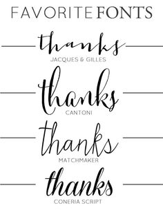 handwritten font that says favorite fonts thanks, thanks and thanks for all those who have