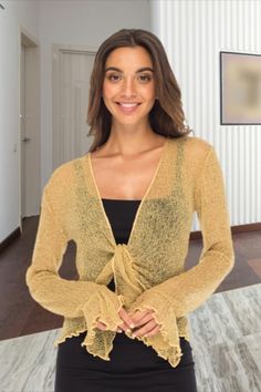 Tie-front design makes this sheer shrug bolero knit cardigan a quick and easy layer any time of day! Cozy Knit Sweater, Original Clothes, Knitted Poncho, Dress Cuts