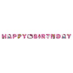 a hello kitty happy birthday banner on a white background