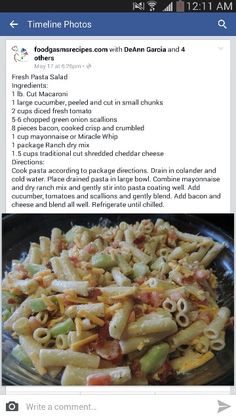 a plate full of pasta and vegetables on top of a facebook page with the caption