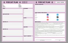 a purple and white printable business plan with icons on the front, side and back