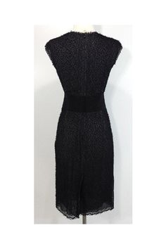 Size 2 Black Lace Cap Sleeve Dress Zip and clasp in back Structured waist with solid black ribbon detail Shell is a blend of cotton, wool, viscose and polyamide 100% silk lining Hits below the knee 42" total length 16" underarm to underarm 27" waist 34" hips Stretch Evening Midi Dress Lined, Stretch Lined Midi Dress For Evening, Formal Black Lined Midi Dress, Black Lined Midi Dress For Formal Events, Black Lined Midi Dress For Formal Occasions, Black Lace Cap Sleeve Dress, Ports 1961, Cap Sleeve Dress, Lace Caps