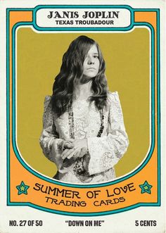 an image of a woman with long hair on the cover of a card that reads, summer of love trading cards