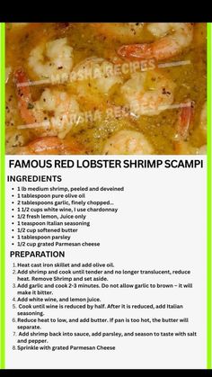 the recipe for shrimp soup is shown in green