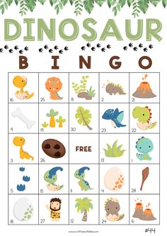 a printable dinosaur bingo game for kids