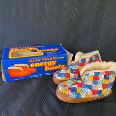 "This Vintage pair of plaid quilted energy boots are unused. The box has been opened but these are in mint unused condition. They are a small women's which fits a size 5 to 6-1/2. They are lined with pile, foam cushioned and machine washable. They were made for JC Penney's and are a blue calico pattern. Any transit damage claims are the responsibility of the buyer to file and follow up. All purchases will be ship with insurance coverage. Shipping is by USPS or FedEx. We strive for the least expe Plaid Quilt, Insurance Coverage, Boot Cut Denim, Vintage Plaid, Pyrex Vintage, Foam Cushions, Flower Wall Art, Red Glass, Vintage Jeans