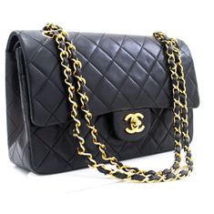 An CHANEL Classic Double Flap Medium Chain Shoulder Bag Black Lamb k79 This item is Vintage / Classic. The year of manufacture would be 1986-1988.This browser is not supportedConditions & RatingsOutside material: LambskinColor: BlackClosure: Turn LockHardware and chain: Gold-ToneMade in FranceSerial sticker: AttachedSerial #: 0472040 (on the sticker only. No card.)Comes with: Dust bagOverall: 8 of 10 - The outside is in excellent condition with minimal signs of use only. Very slight scratches. The inside is also excellent and very clean with scratches especially on the inner flap. No stickiness or peeling. All chains and hardware are shiny and excellent. Highly recommended!Dust bag: 7 of 10 - Nice condition with normal signs of use. Slight stains.See how big the item is by using ARApprox. Chanel Double Flap, No Card, Chanel Model, Shoulder Bag Black, Double Chain, Chain Gold, Hermes Bags, Wearing Clothes, Chain Shoulder Bag