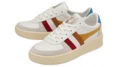 Sporty Color Block Sneakers With Round Toe, Retro Multicolor Sneakers With Rubber Sole, Color Block Sports Sneakers, Color Block Sneakers For Sports With Round Toe, Color Block Sneakers With Round Toe For Sports, Sporty Multicolor Sneakers With Gum Sole, Sporty Red Color Block Sneakers, Red Color Block Sporty Sneakers, Retro Multicolor Sneakers With Gum Sole