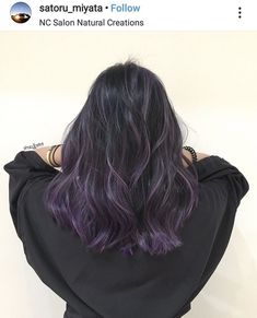 Fun Colour Hair Ideas, Purple Hair Colour On Black Hair, Purple Dip Dye Hair Black, Lilac Dip Dye Hair, Partial Purple Highlights, Underlayer Hair Color Short, End Hair Color Ideas, Subtle Purple Hair Highlights, Pink Lowlights In Black Hair