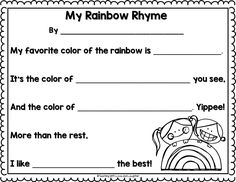 the rainbow rhyme worksheet for kids to learn colors and read it