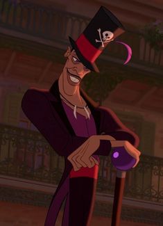 an animated man with a top hat and cane pointing at something in front of him