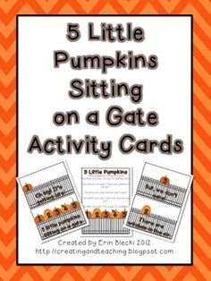 five little pumpkins sitting on a gate activity cards with the text 5 little pumpkins sitting