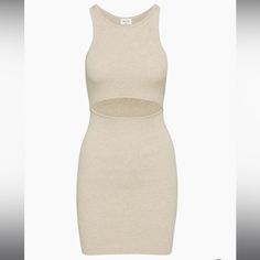 Aritzia Wilfred Cut Out Knit Tank Dress, Size Small, New With Tags, Never Worn. Beige/Tan. Beige Knit Dress For Day Out, Beige Ribbed Dresses For Day Out, Ribbed Beige Dress For Day Out, Beige Ribbed Dress For Day Out, Casual Beige Knit Bodycon Dress, Casual Knit Beige Bodycon Dress, Aritzia Mini Dress, Aritzia Wilfred Cove Dress, Beige Knit Bodycon Mini Dress