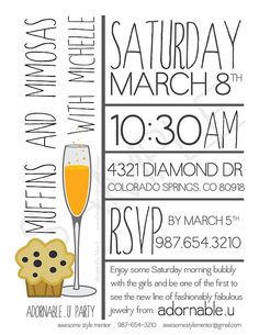 an image of a party flyer with drinks and food on it, including muffins