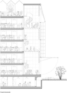 an architectural drawing shows the inside of a building with several floors and walls that are connected to each other