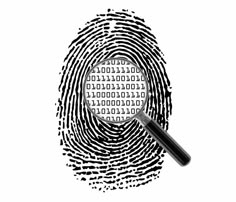 a fingerprint with a magnifying glass over it