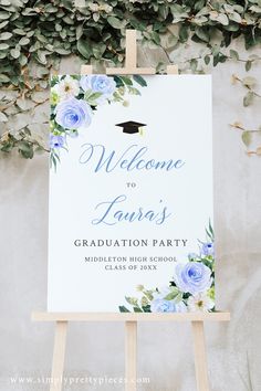 Light Blue Graduation Welcome Sign Graduation Welcome Board, Welcome Graduation Sign, Blue Grad Party, Graduation Welcome Sign Entrance, Wedding Welcome Sign Blue, Welcome To My Graduation Party Sign, Girl Graduation Party