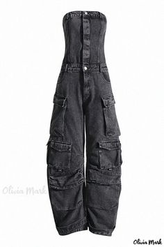 Oliviamark - Elegant Strapless Denim Jumpsuit with Cargo Pockets Horseshoe Design, Cargo Jumpsuit, Jumpsuit For Women, Denim Cargo, High Waist Denim, Denim Blazer, Faded Denim, Denim Jumpsuit, High Waisted Denim