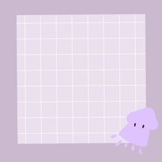 an elephant standing in front of a white tile wall with a purple square on it